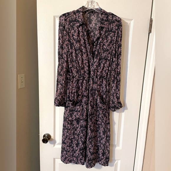 Rag & Bone Field Floral Print Georgette Midi Shirt Dress Size 8 Long Sleeve - Picture 2 of 10
